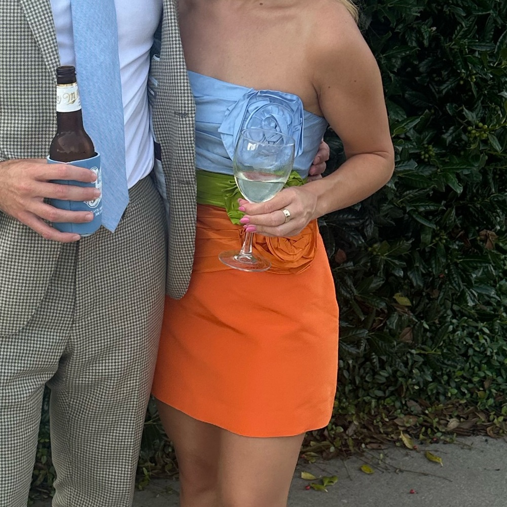 Carolina Herrera Blue, Green, and Orange Mini Dress - Picture 2 of 5